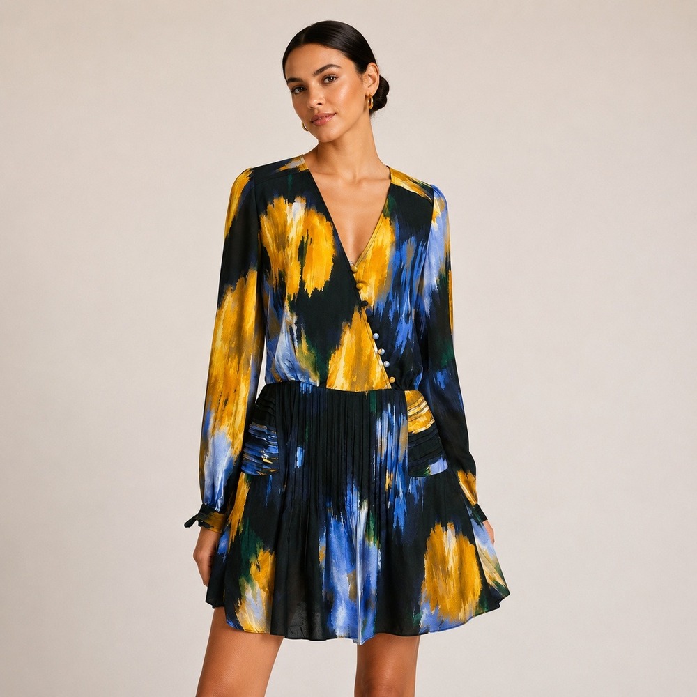 Marie Oliver Vera Silk Mini‎ Dress Floral Pleated Perigold Spring Wedding Guest